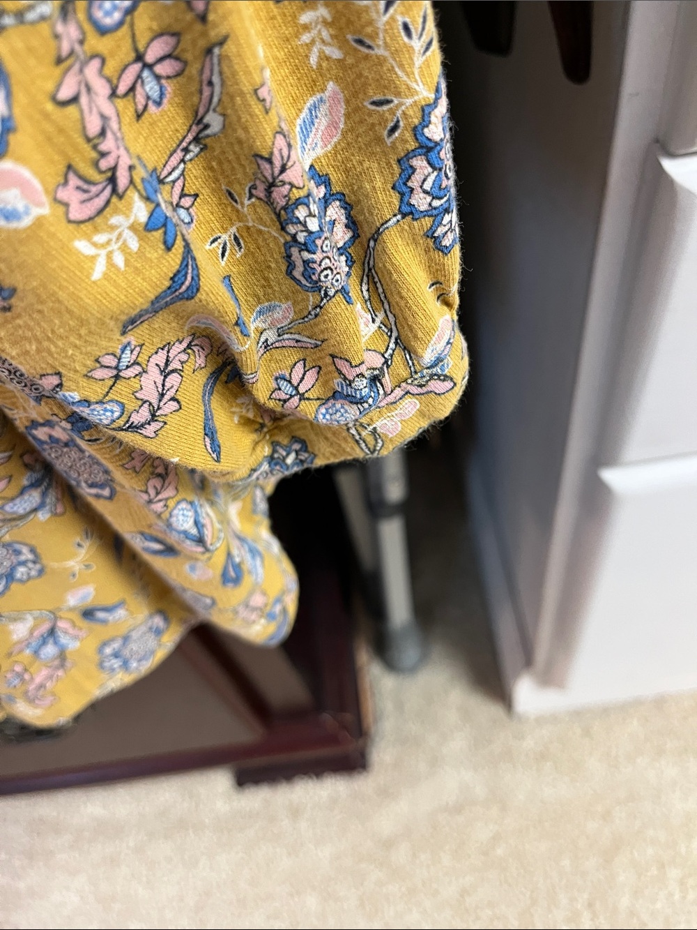 Jjill Women's Floral V-Neck Long Sleeve Top in Mustard Yellow.  Good condition. - Picture 2 of 4